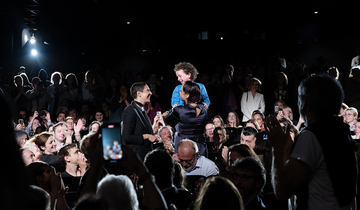 Cannes, France. 17th May, 2023. Arnaud Rebotini, director Marie  Amachoukeli, Ilca Moreno, Louise Mauroy-Panzani attending a party for the  film Ama Gloria at Magnus beach on May 17, 2023 in Cannes, France.